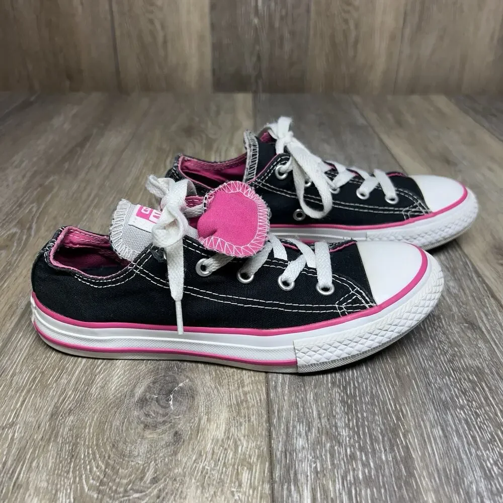 Converse Chuck Taylor All Star Youth US Size 2 Black Pink Sneaker Shoes 654365F